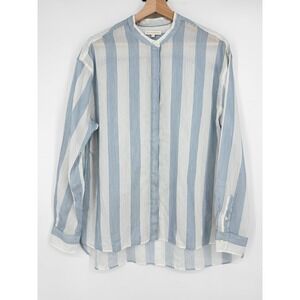 Ann Mashburn Women's Striped Long Sleeve Button Up Shirt Sz L Cotton Silk
